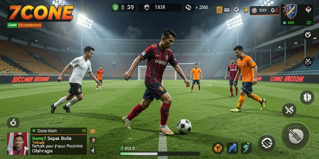 Tampilan gameplay seru di 7CONE dengan aksi sepak bola yang menegangkan.