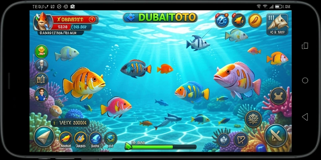 Tampilan gameplay DUBAITOTO dengan aksi Tembak Ikan yang seru.