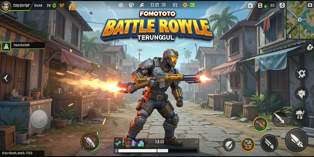 Screenshot gameplay FOMOTOTO yang penuh aksi Battle Royale.