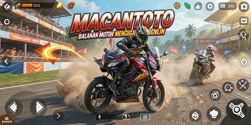 Tampilan menarik gameplay balapan motor dalam MACANTOTO.