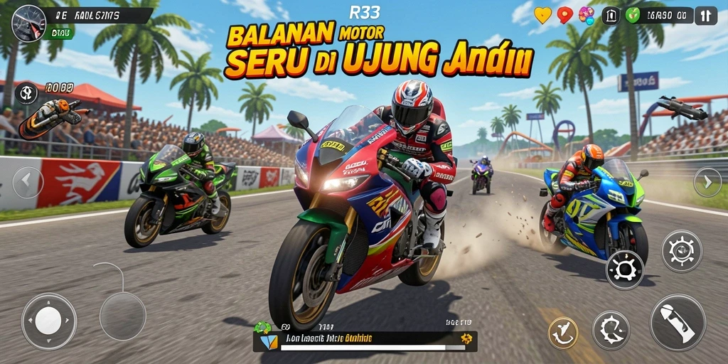 Screenshot gameplay <strong>RR33</strong> menampilkan aksi balapan seru dan realistis.